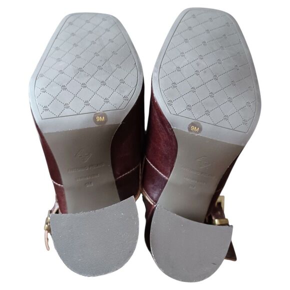 Antonio Melani Shoes 9M Brown Leather Felt Block Heel Slingback Lace Up Retro - Picture 7 of 9